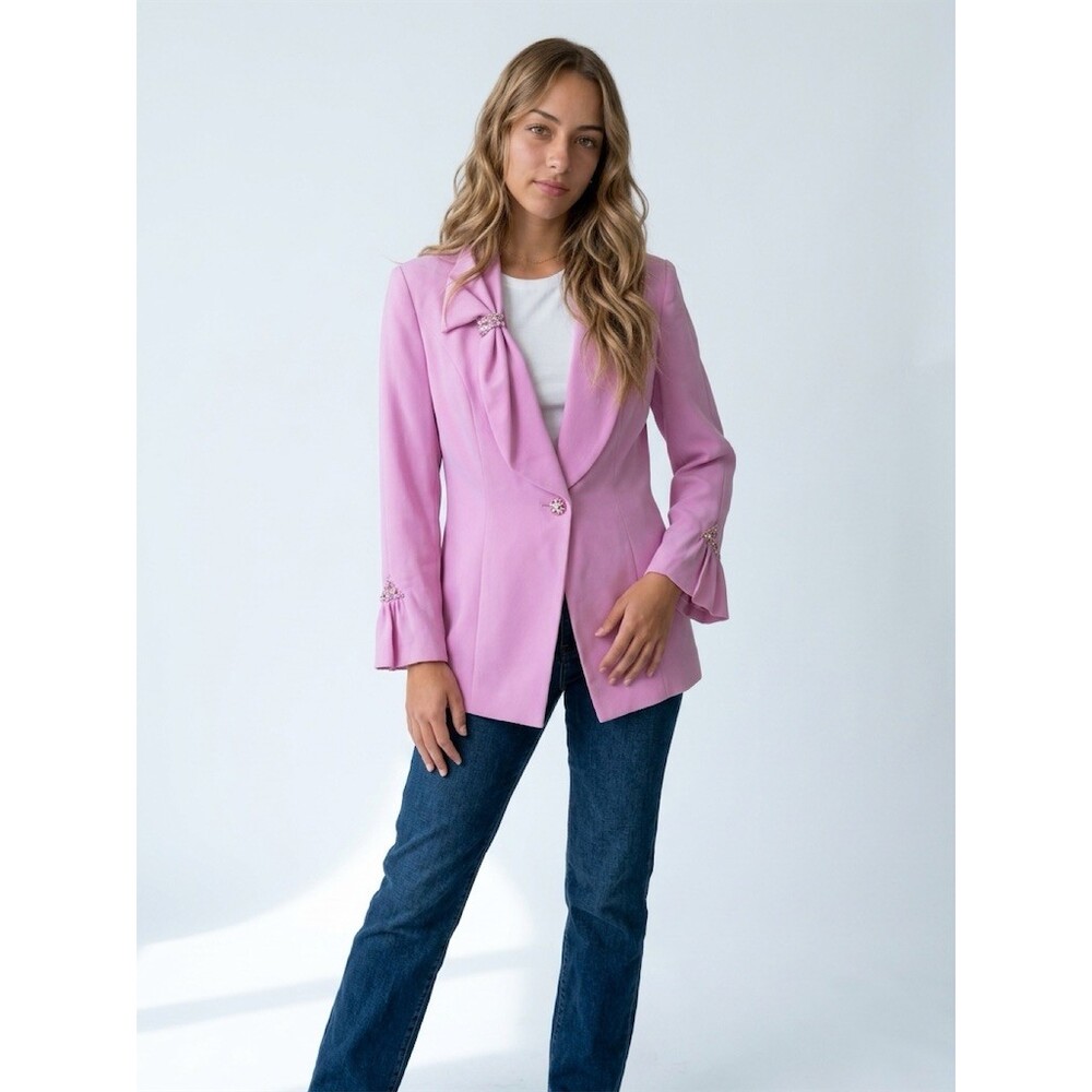 ASHRO Blazer Jacket Womens Size 8 Pink Embellished Single Button Lined